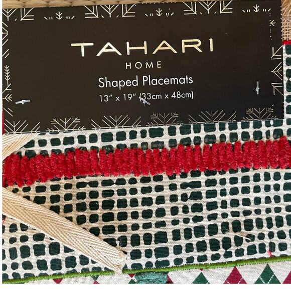 TAHARI Christmas Present Shaped Jute Placemats Set of 4 Holiday 13x19 New - Picture 11 of 13